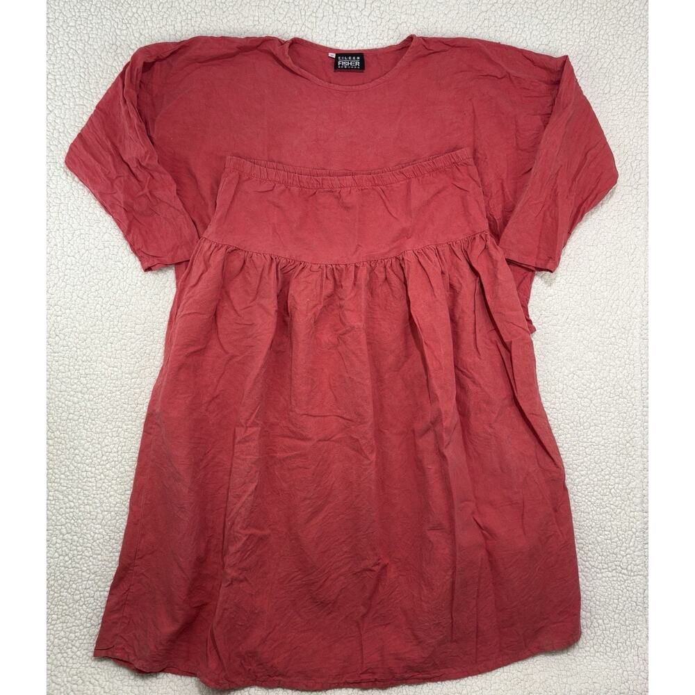 Vintage Eileen Fisher 100% Silk Blouse & Skirt Set 2pc Berry Salmon‎ Size 2 READ